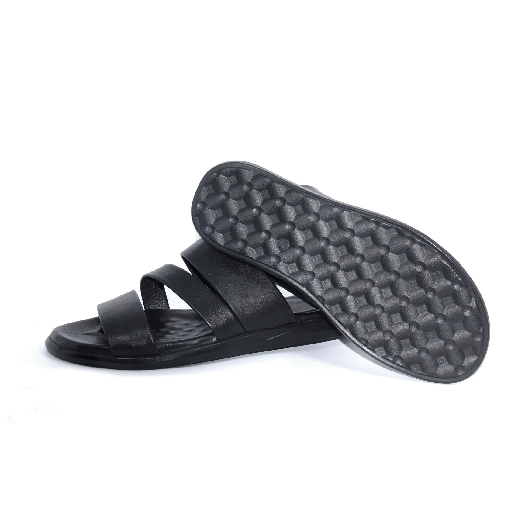 Handmade Black Leather Sandals, Real Calfskin, Lightweight EVA Sole, Sliders for Travelling Lightweight Outdoor Slippers