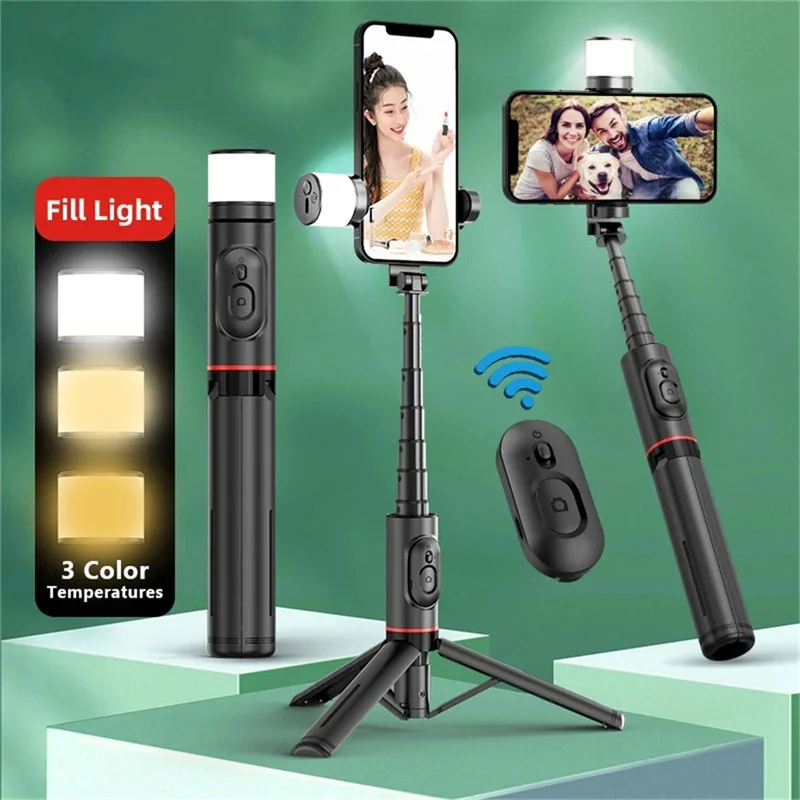 Q12S Foldable Wireless Selfie Stick Bluetooth Monopod with Remote Shutter Fill Light Tripod for iPhone Android Huawei 2024 NEW