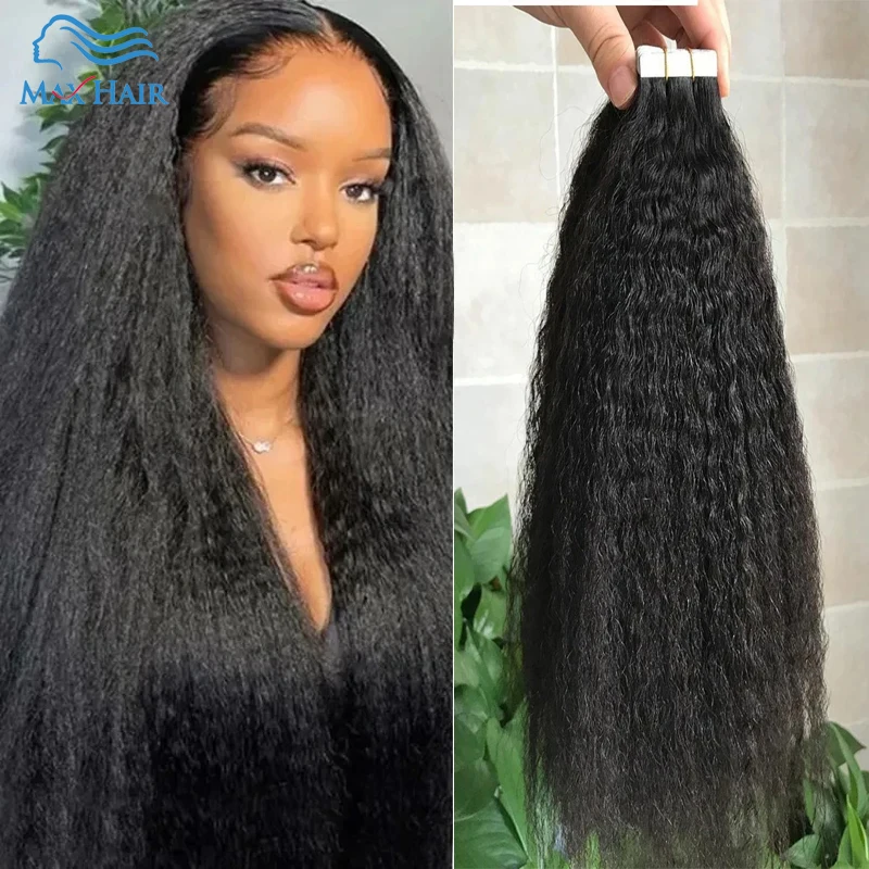 

Maxhair Kinky Straight Tape in Extensions Tape Extensions Human Hair Cuticle Remy Yaki Tape in Hair Extensions 12-26 inch 20pcs