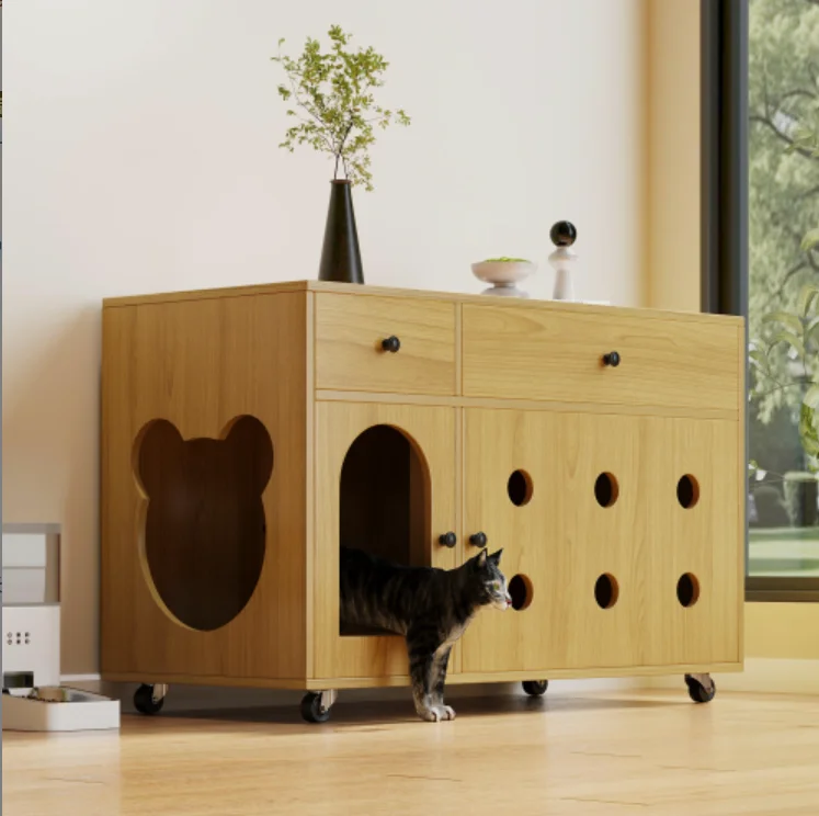 Kattenkast (mobiel kattentoilet) – kattenkast/kattenhuis, met afneembaar zandverwijderingspaneel, luchtsperre, geen kattenkledingkast, 100 x 45 x 66 cm, walnootkleur.