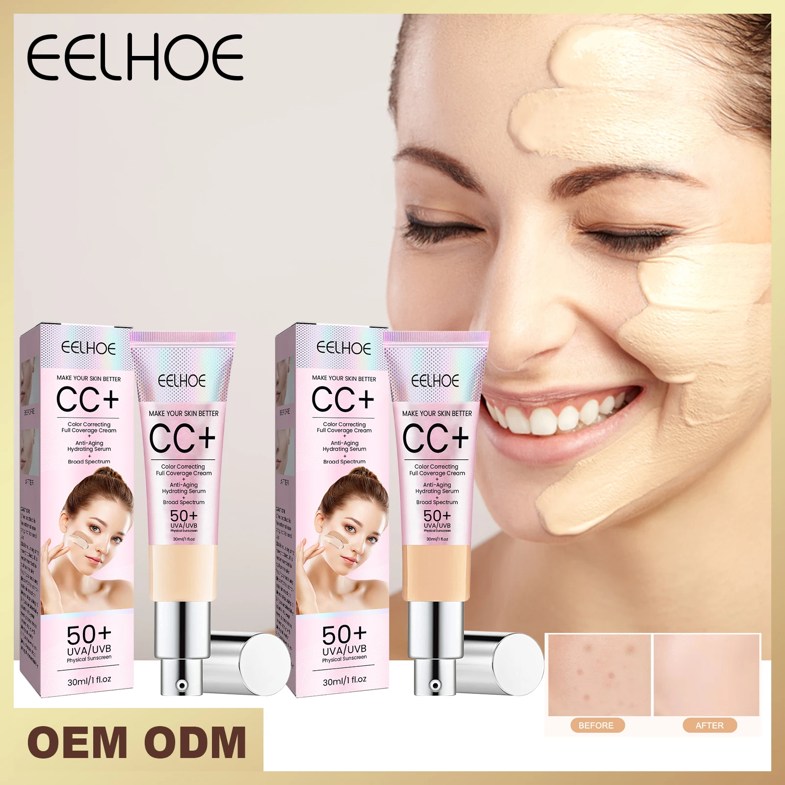 

EELHOE Facial Repair CC Cream Натуральный консилер Водостойкий макияж Удерживающий увлажняющий восстанавливающий и отбеливающий кожу 50+ UVA