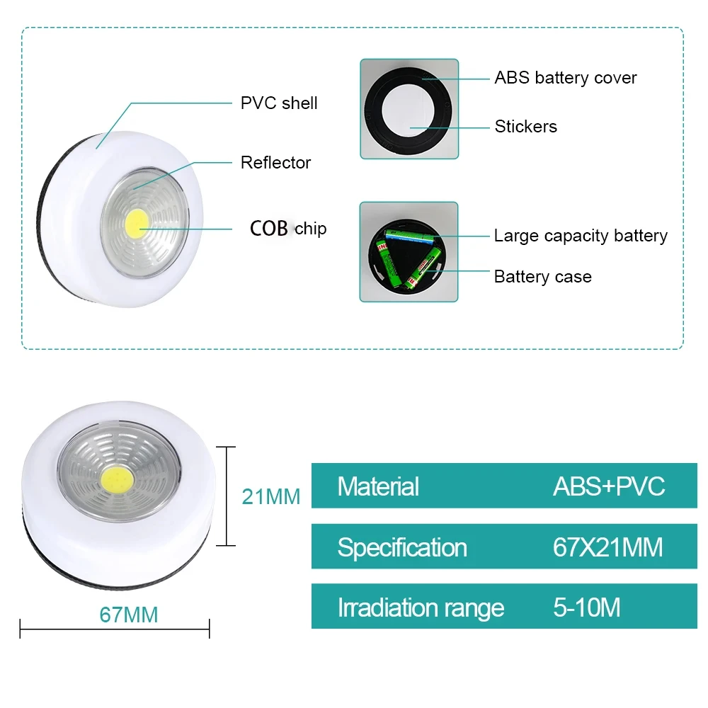 COB LED Under Cabinet Light Wireless Wardrobe Cupboard Night Lamp Battery Powered Touch Sensor Bedroom Closet Kitchen Nightlight