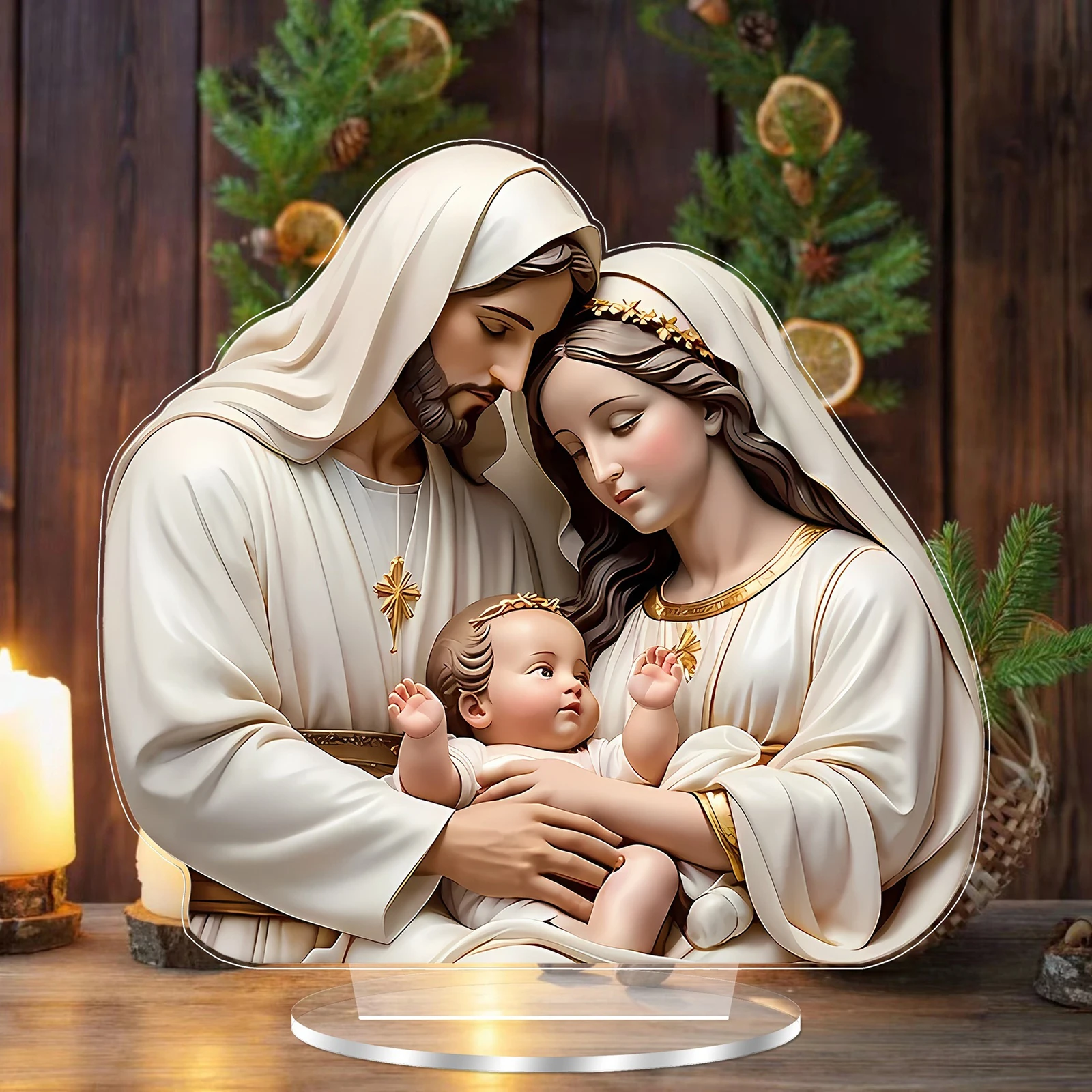 2D Flat Nativity Jesus Birth Christmas Table Centerpiece with Base Decorative Accessories Flat Acrylic Figurine Xmas Decorations