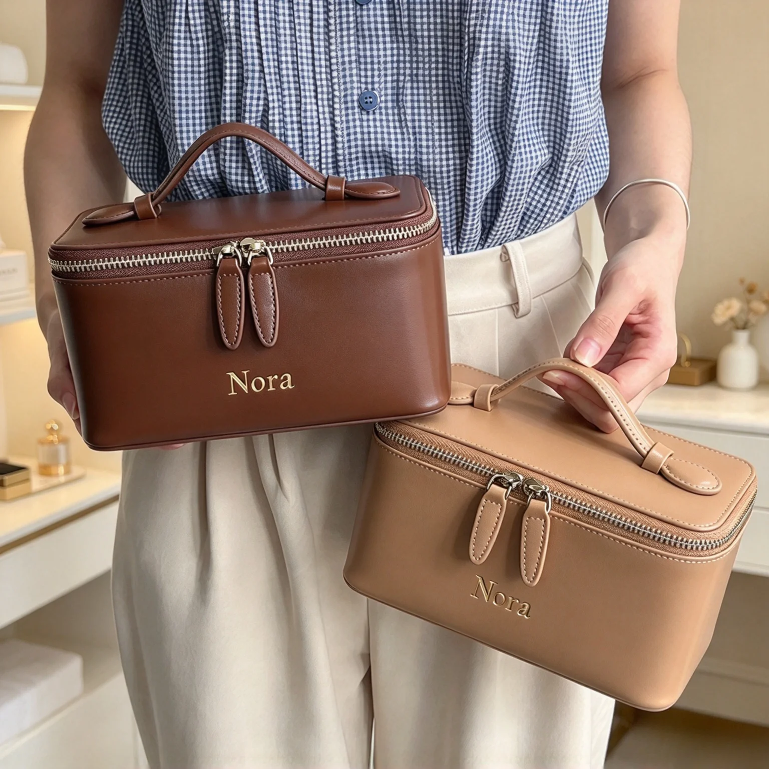 Customized PU Leather Hand-Held Cosmetic Bag Large-Capacity Storage Bag Wash Bag Waterproof Portable Travel Bath Storage Box