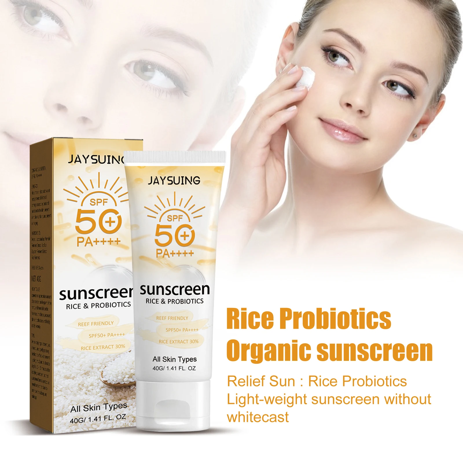 Riso e probiotici protezione solare sbiancante impermeabile idratante schiarente SPF 50 lozione solare multifunzione per viso e corpo