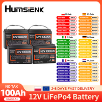 Humsienk 12V 100Ah LiFePO4 Smart Bluetooth 4 Packs Battery 1280Wh 110A BMS For Monitor Solar Storage, Off-Grid,Trolling Motor