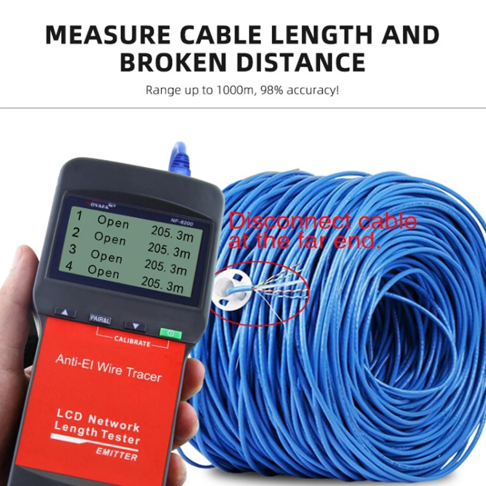 Imagem -05 - Noyafa Nf8200 Cabo de Rede Testador Comprimento Medição Cabo Testador de Continuidade Anti-interferência Rastreador de Fio com Display Lcd