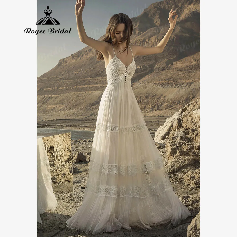 Vestido de casamento boêmio de praia feminino, vestido de noiva clássico, personalizado, novo em, 2022