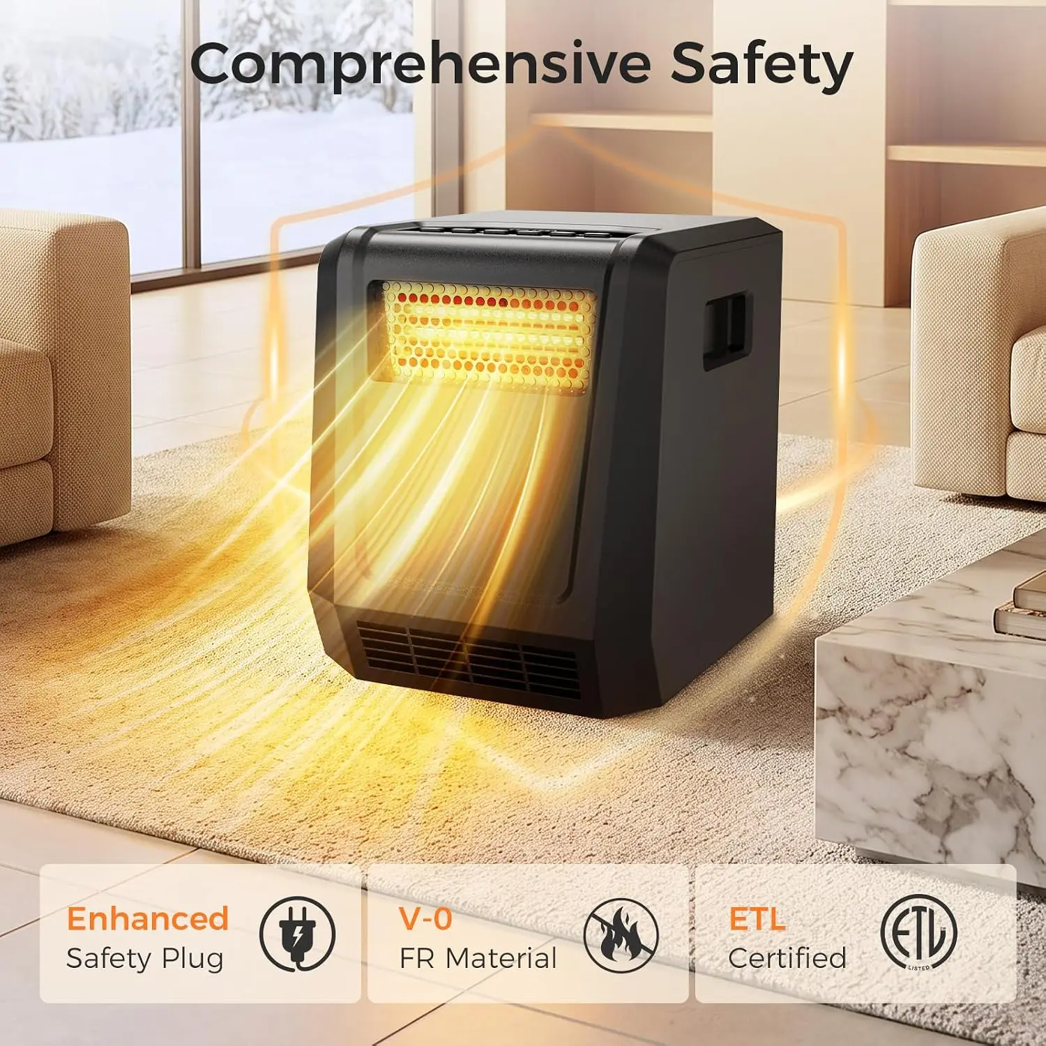 Space Heater 1500W Infrared Electric Heater for Indoor Use, Portable Heater with Remote Control, Digital Thermostat, 12H Timer, ECO Mode, Quiet Heater for Bedroom Offic