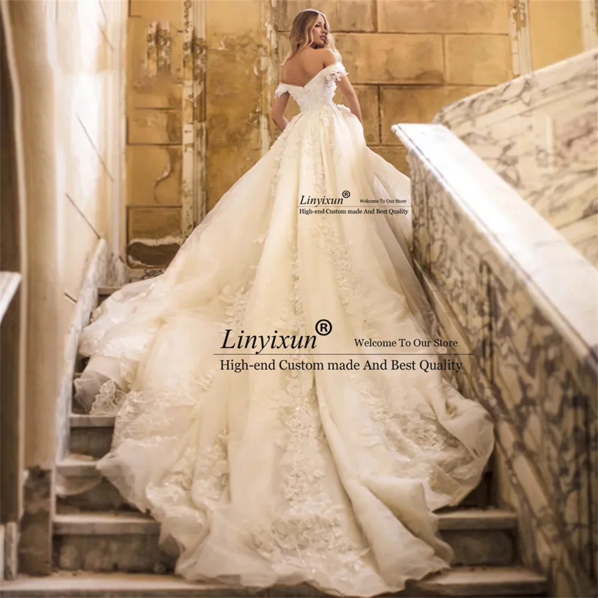 Vestido De Novia De lujo con escote Corazón, hombros descubiertos, apliques De Novia, cremallera trasera, tren De la capilla