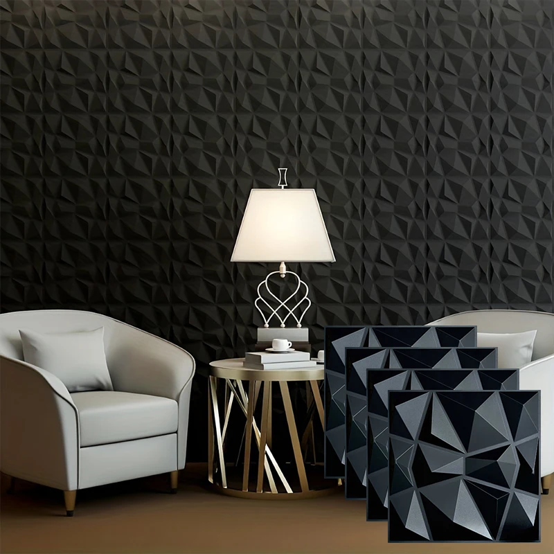 12pcs 11.8inx11.8in PVC Texture 3D Diamond Wall Panel for Living Roor Bedroom TV Background Company Office Interior Wall Decor