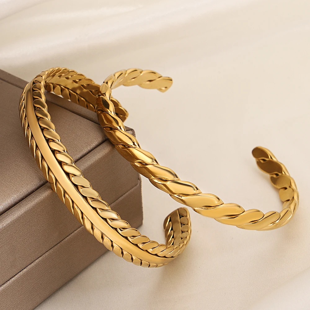 Smooth Surface Stainless Steel Leaf Opening Bangle Cuff Bracelet for Women Minimalist Waterproof Wide Bracelet Hand Jewelry Gift