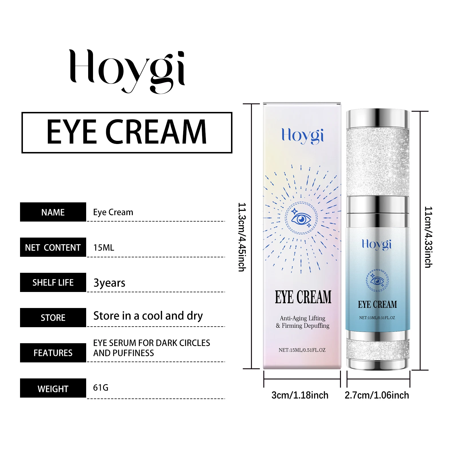 호이기 15ml 아이 타이트닝 크림 탄력 마사지 아이 케어 다크서클 제거 아이백 안티 퍼피니스 리프팅 스킨케어 아이 크림