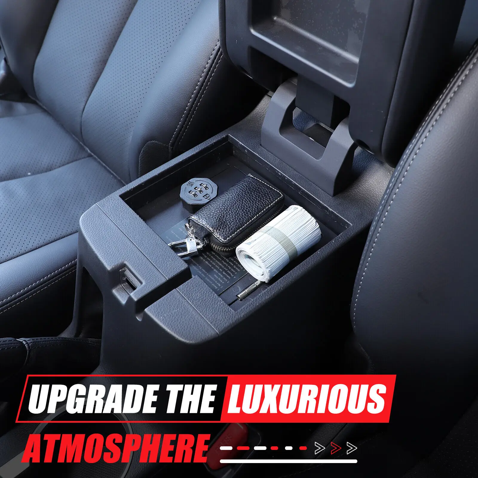 Carbon Steel Car Center Control Armrest Safety Storage Box For Mitsubishi L200 Triton 2019-23 Valuables Security Password Locker