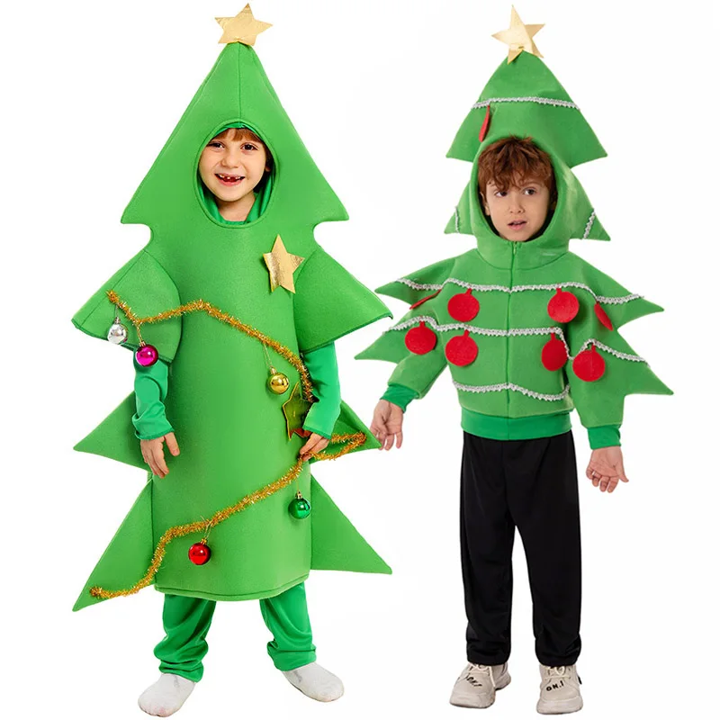 Child Twinkling Star Christmas Tree Suit Costume for Kids Boys Holiday Xmas Evergreen Tree Fancy Dress Cosplay