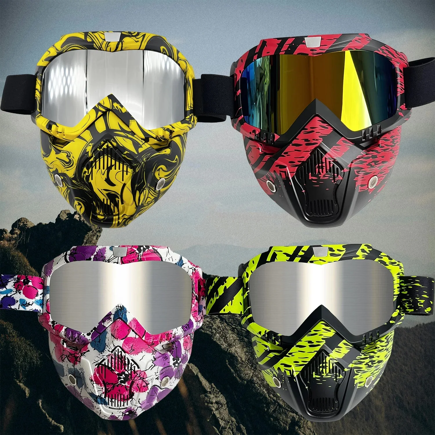 AliExpress NONE Windproof Outdoor Mask Glasses Men Off-road HD Lens MX MTB ATV Anti-Fog Full Face Protection Tactical Helmet Mask Adjustable