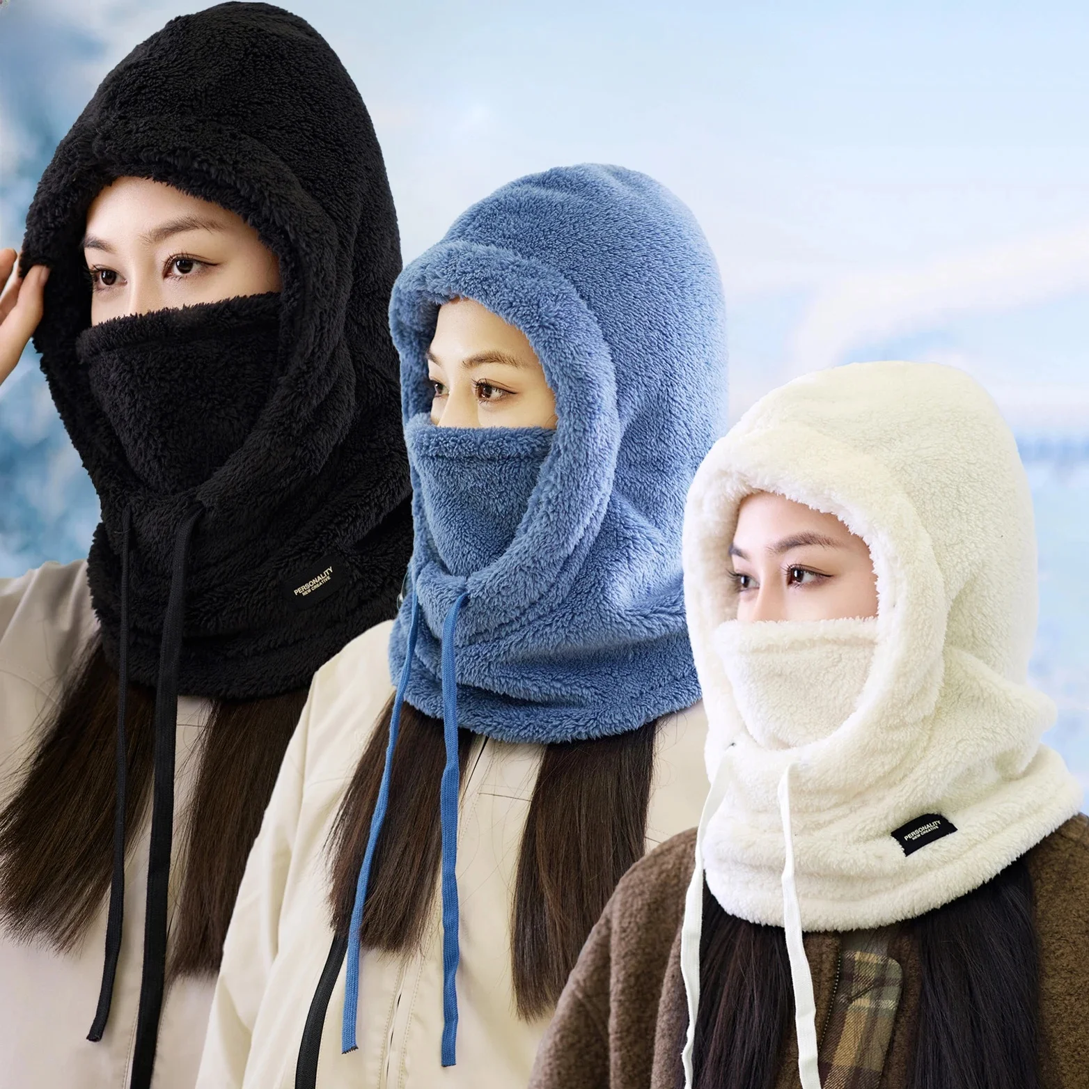 AliExpress 1 Pc Warm Balaclava for Women&Men,Winter Hats Sherpa Hood Ski Face Cover,Windproof Lightweight Furry,Adjustable Hood Cap Scarf