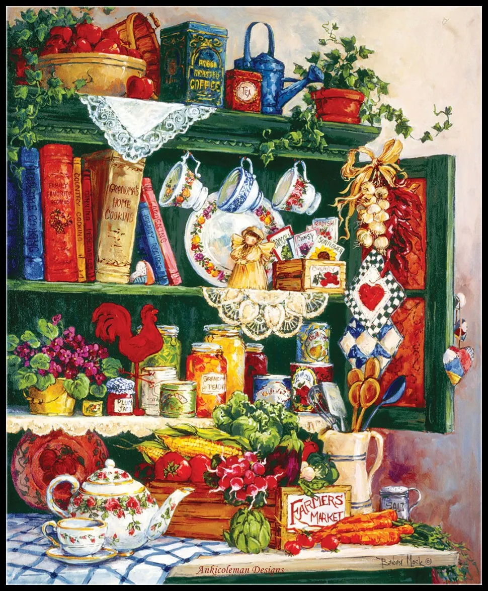 Grandma’s Cupboard - Counted Cross Stitch Kits - DIY Handmade Needlework Embroidery 14 CT Aida Sets DMC Color