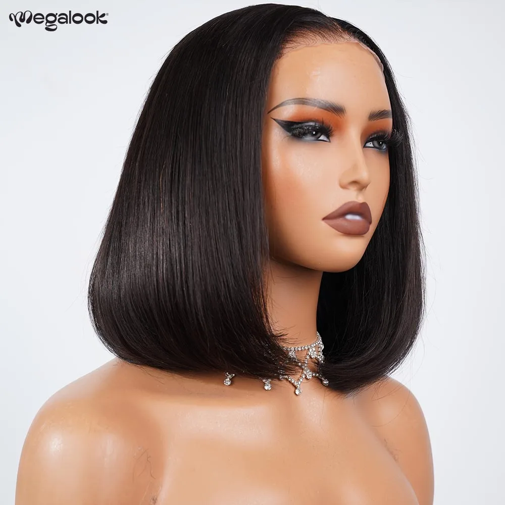 

Парик Megalook Glueless из натуральных волос, короткий боб, 12A, идеально прямые волосы, 6x6, с кружевной передней частью, без узлов, предварительно выщипанные пряди, 12 дюймов