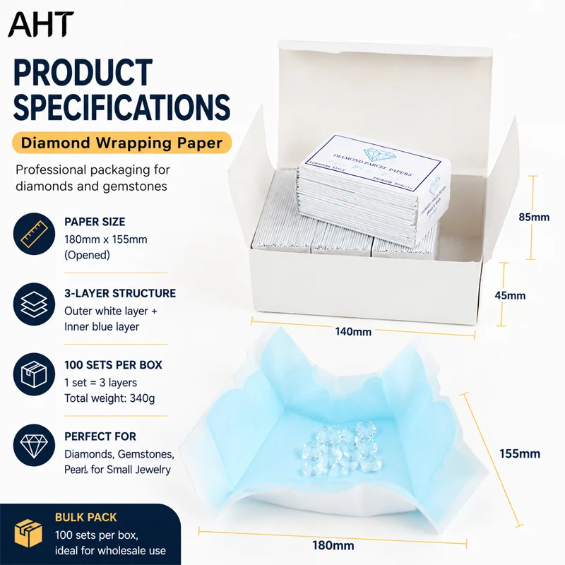 AHT 100Pcs Diamond Wrapping Paper 3 Layer Parcel Papers Anti Scratch Gemstone Protection Envelope Jewelry Sorting Storage Tool