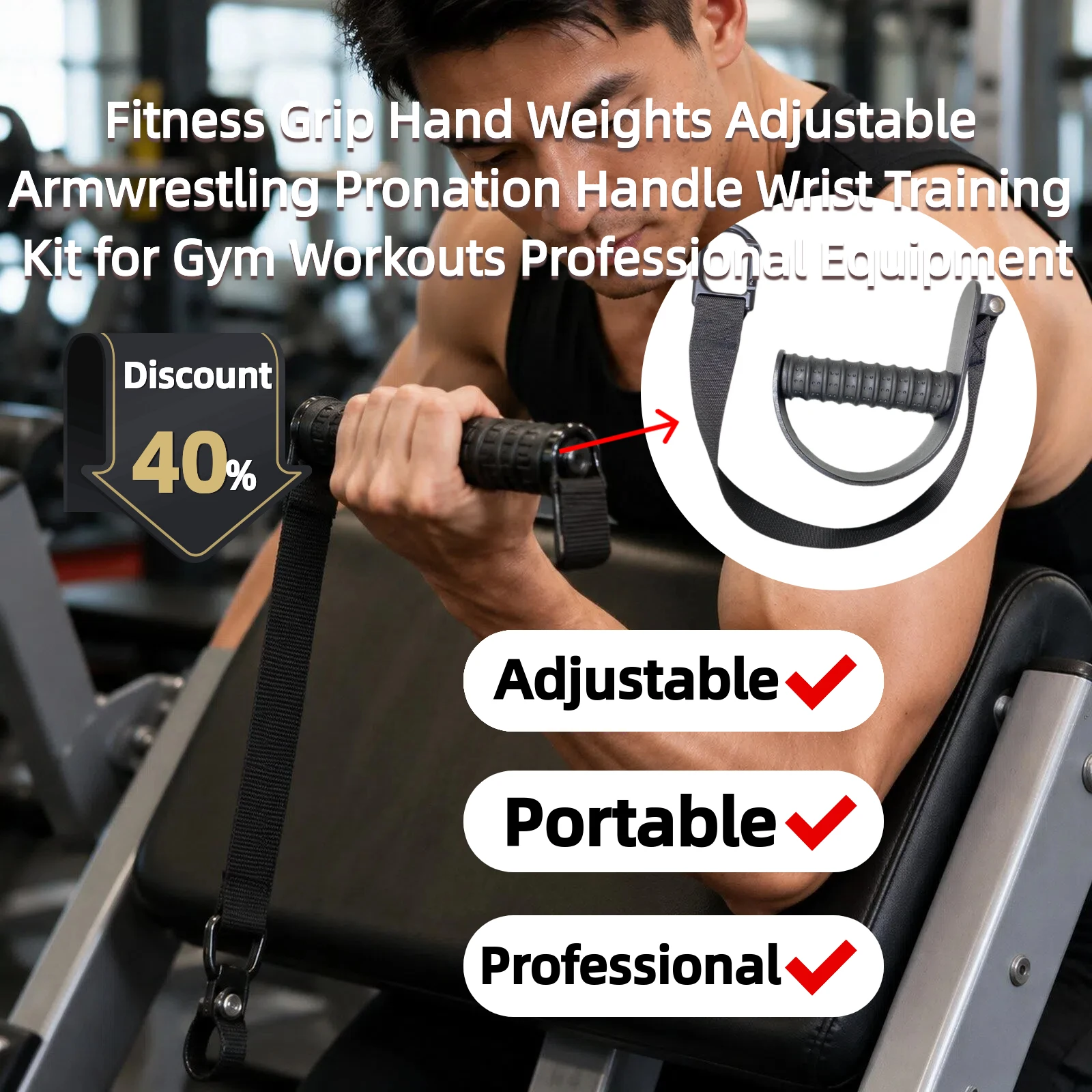 Pesas de Mano Ajustables para Fitness, Agarraderas para Pronación de Brazos, Kit de Entrenamiento de Muñeca para Ejercicios de Gimnasio