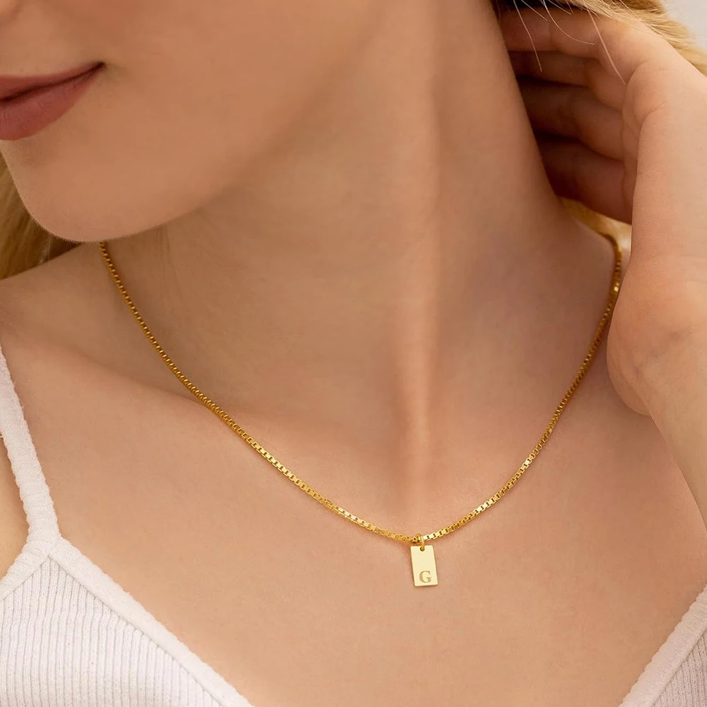 SUNIBI Initial Necklace Engraved A-Z Alphabet Charm Necklace Box Chain Stainless Steel Women\'s Minimalism Jewelry Gift Wholesale