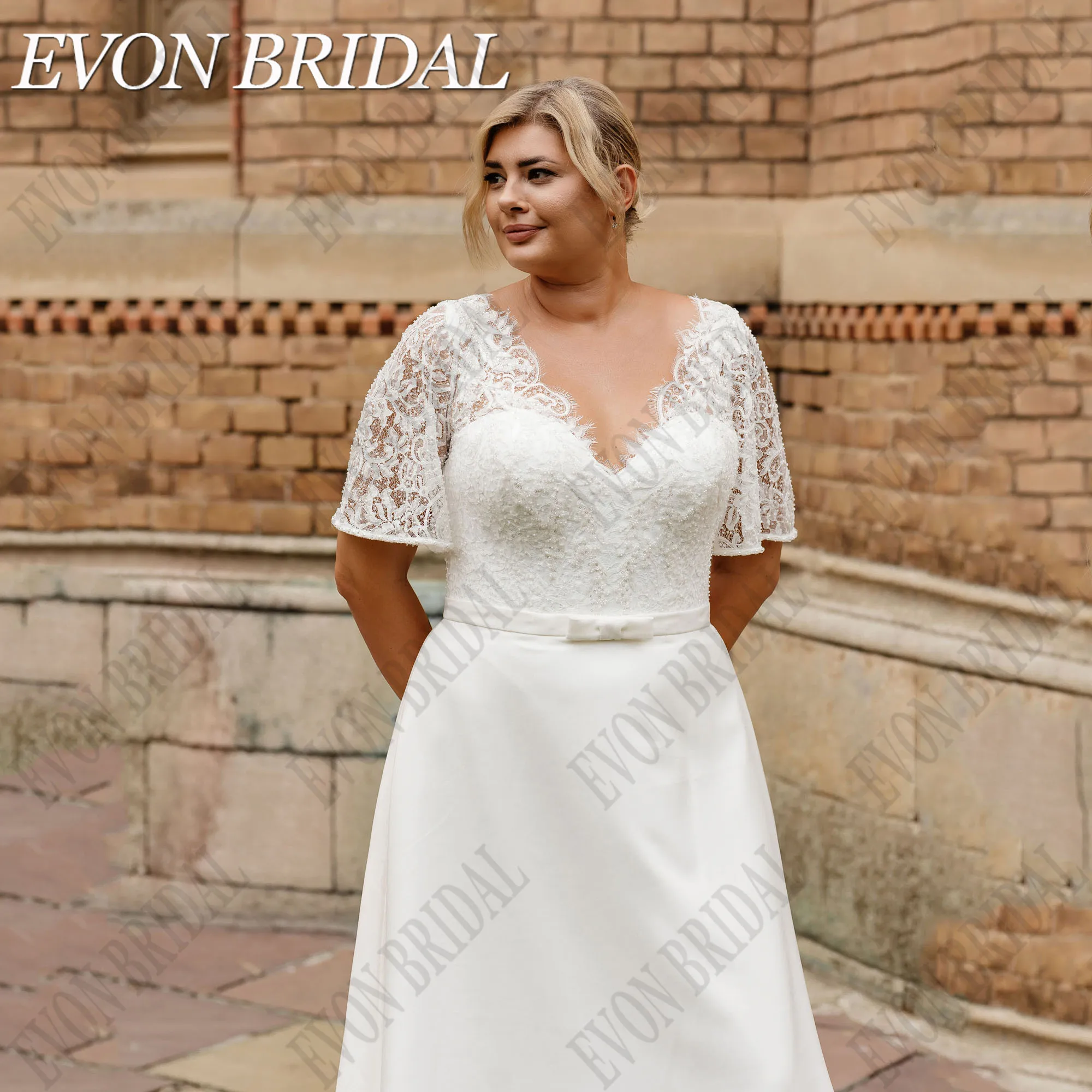 EVON BRIDAL A-Line Bohemian Wedding Dress 2025 New Plus Size Robe De Mariee V-Neck Appliques Sweep Train Bridal Gown Customized