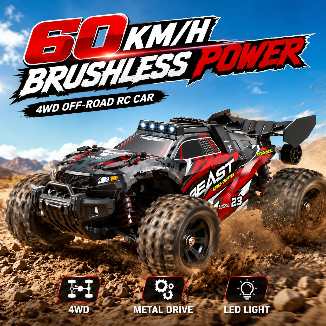 2.4g RC Auto im Maßstab 1:18, Ferngesteuertes Auto mit variabler Geschwindigkeit, 4WD, unabhängiger Stoßdämpfung, Offroad-Fahrzeug, LED-Licht, Lithium-Batterie, Spielzeugauto