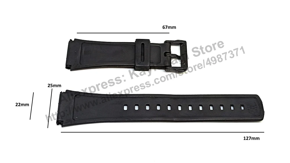 22mm Black Rubber Watch Band / Strap Comp. for Casio Databank DBC-32 , DBC-32C , DBC-32D