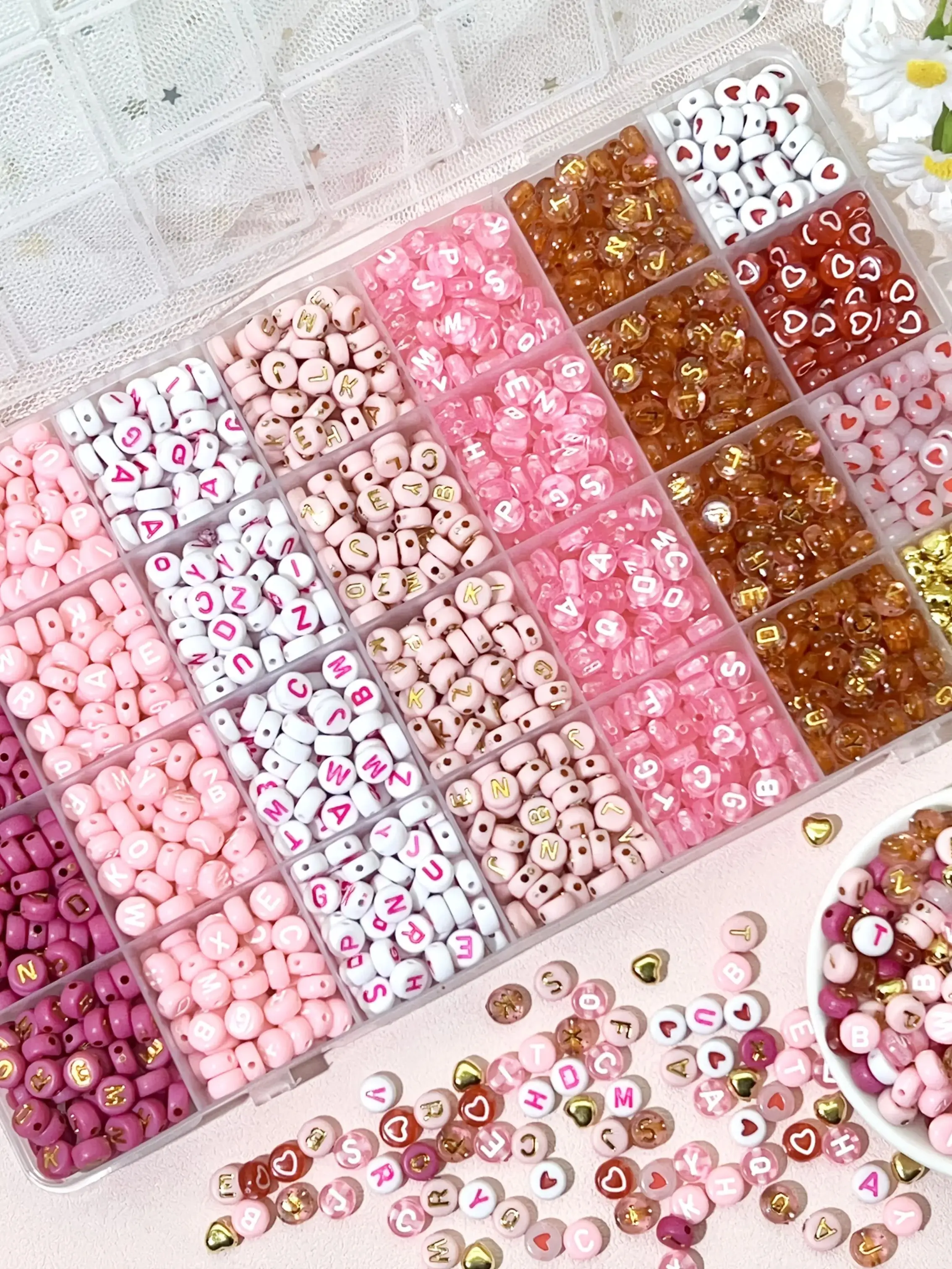 300/840 stuks roze, rood en wit, gouden letter en hart acryl kralen set - sieraden maken kit voor doe-het-zelf armbanden, kettingen - afbeelding 2