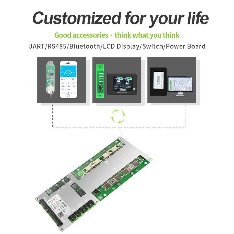 JIABAIDA BMS para 8S ~ 21S LiFePo4 Li-ion 10S 12S 13S 14S 16S 17S 20S batería 80A 100A 120A 150A 200A corriente BT UART JBD Smart BMS