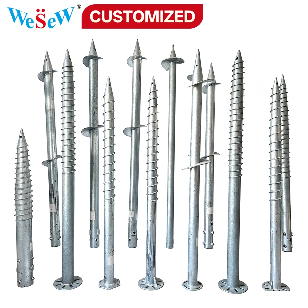 Custom Hot-Dip Galvanized Helical Ground Piles; Embedded Ground Screws for Solar Power Plant Mounting Systems; Ground Piles