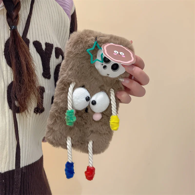 Cute Plush Phone Case for Girls, Soft Fur Silicone Fluffy Fall Resistant Cute Funky iPhone 16 15Pro Max 14 13Pro 12 New