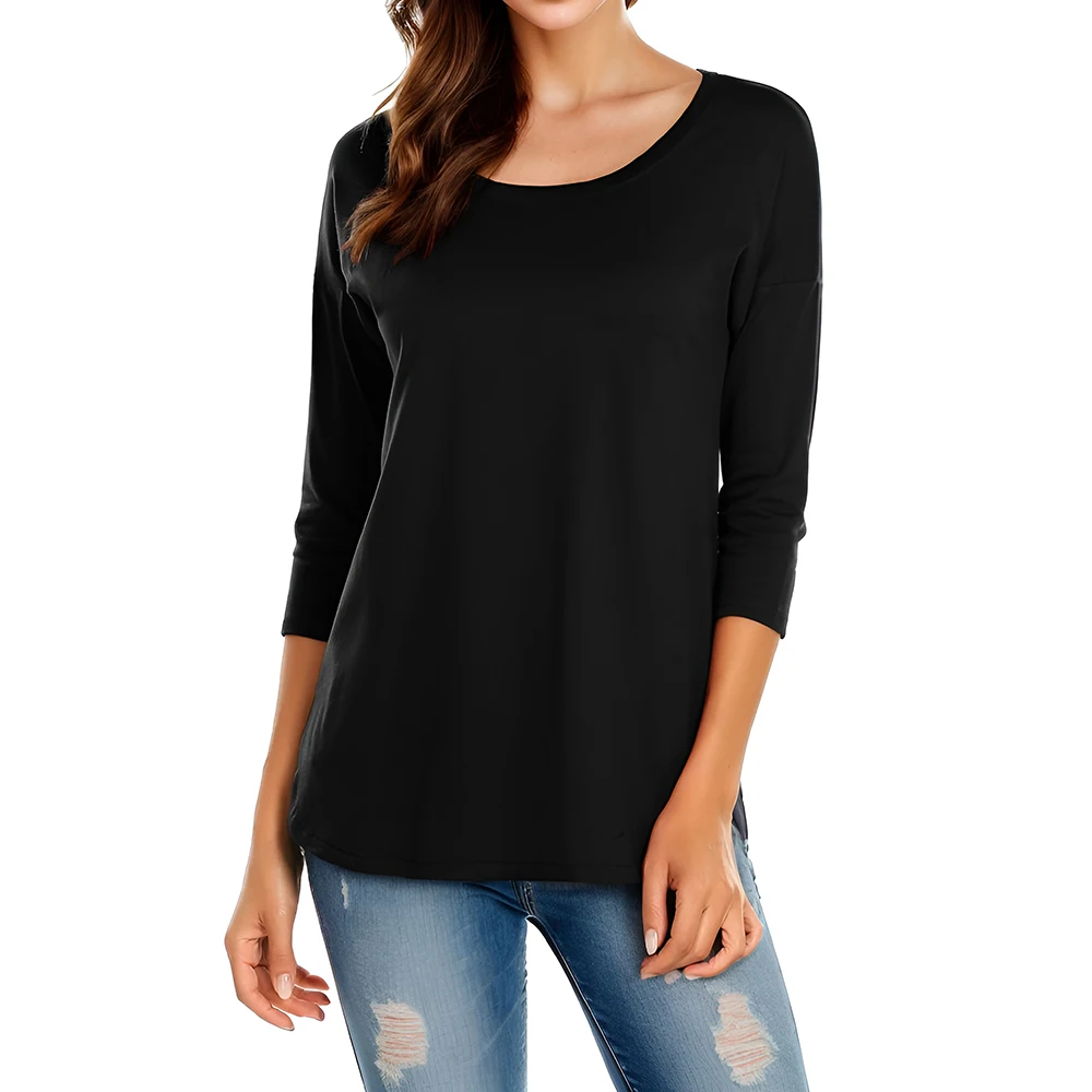 

Женская повседневная свободная футболка с рукавами 3/4, футболка с круглым вырезом, весна/лето