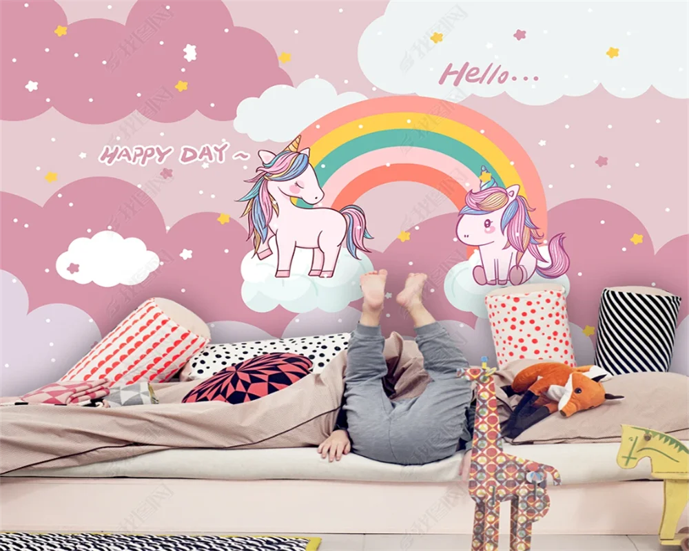 

Обои Beibehang по индивидуальному заказу, современные новейшие мультяшные обои с изображением сферы горячего воздуха, облака, радужного замка, фон для комнаты для девочек