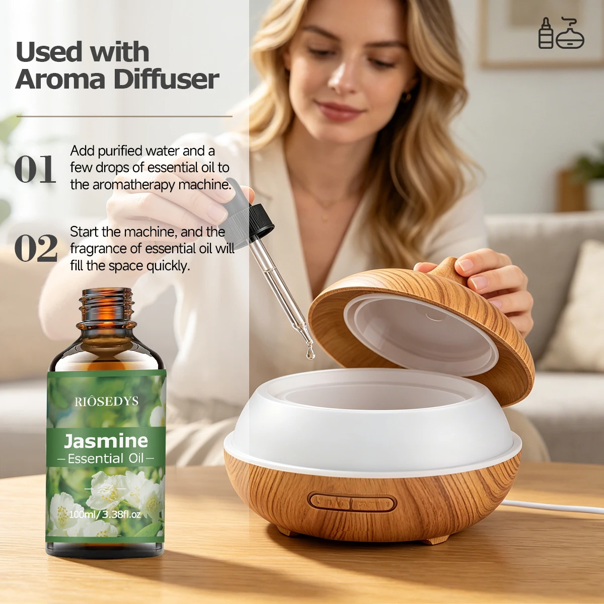 JASMIN Ätherisches Öl, Elegantes Blumenduftöl für Diffusoren, DIY Duftbasteleien & Aromatherapie, Sanftes und Reichhaltiges Aroma – Detail 6