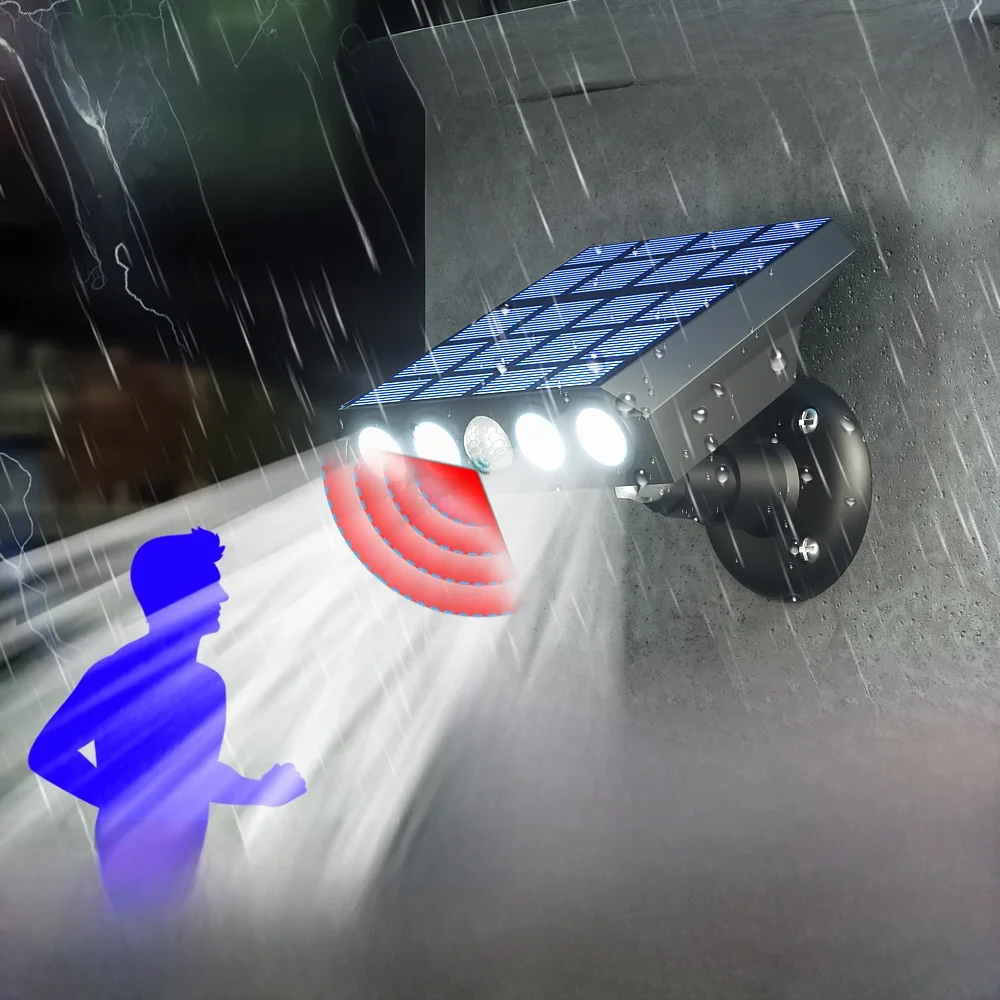 LED Solar Wall Lights Dusk to Dawn Floodlight PIR Motion/Light Sensor Auto On/Off Exterior Wall Mounted Porch Area Street Lamp