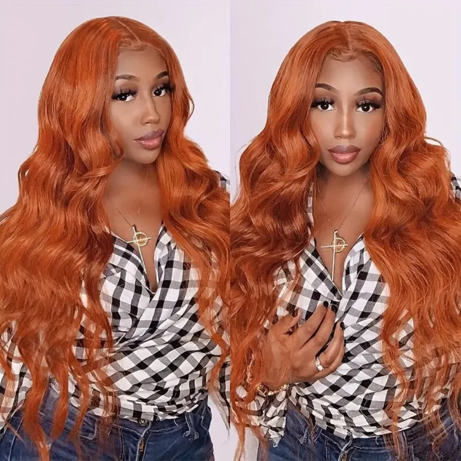 #350 Ginger Orange Body Wave 13x6 Hd Transparent Lace Front Wig Human Hair for Women Colored Pre Plucked Natural Hairline 200%