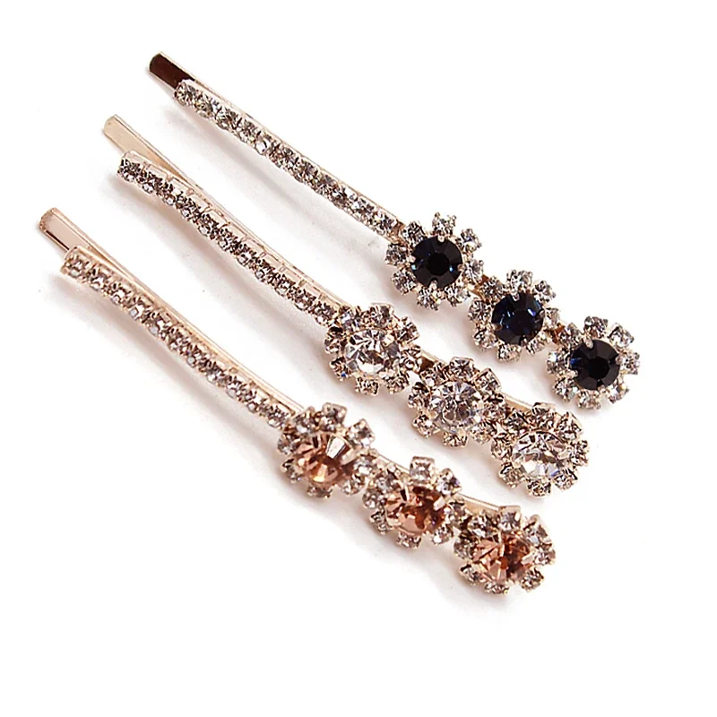 1 para koreańska moda luksusowe kamienne akcesoria do włosów klip granatowy przezroczysty okrągły Rhinestone kryształowa spinka dla kobiet biżuteria dziewczęca — zdjęcie 2