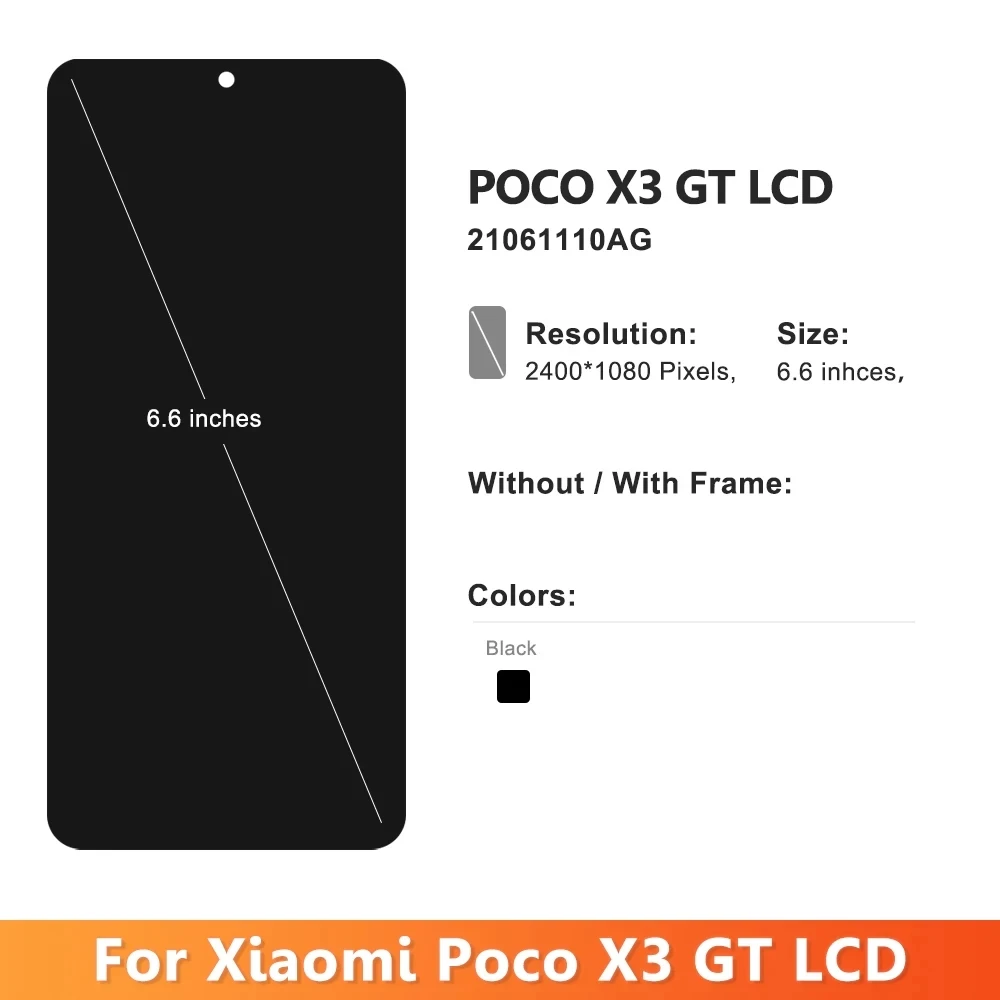 6.6\'\' Original LCD Display For Xiaomi POCO X3 GT 21061110AG LCD Display Touch Screen Digitizer For POCO X3GT Screen With Frame