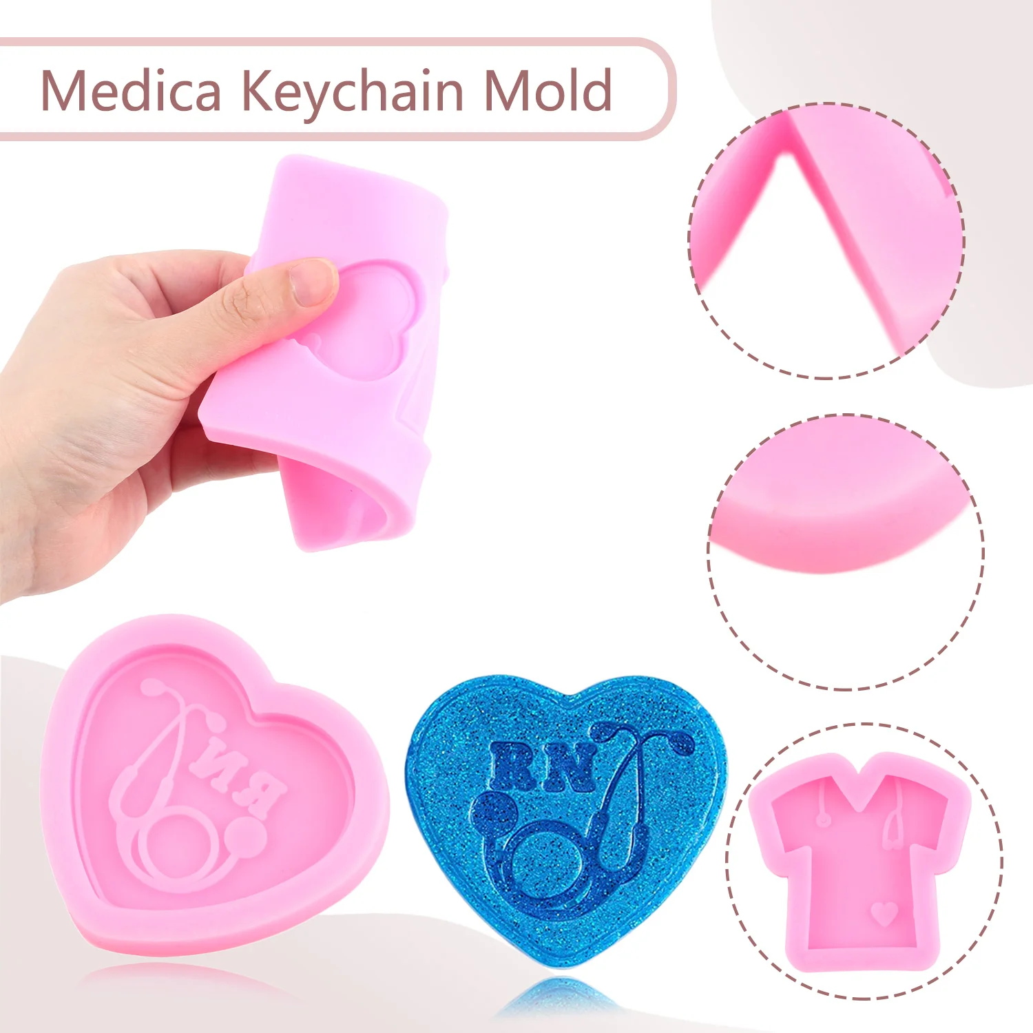 Nurse Shirt Heart Stethoscope Craft Epoxy Resin Molds DIY Medical Emblem Doctor Theme Silicone Mold For Keychain Jewelry Mould