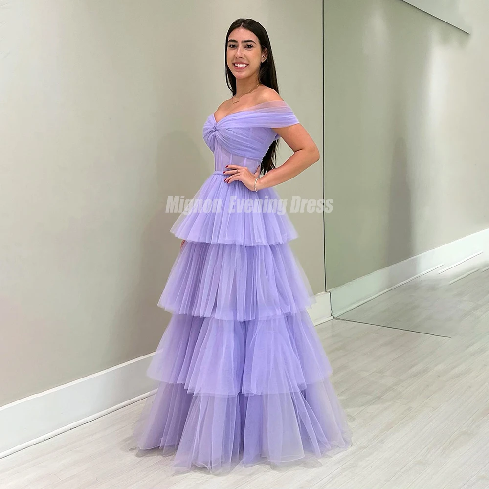 

Mignon Tulle A-line Sexy Off-Shoulder Pleat Tiered Evening Dress Prom Dress Cocktail Party Dress Evening Dress for Women 2024