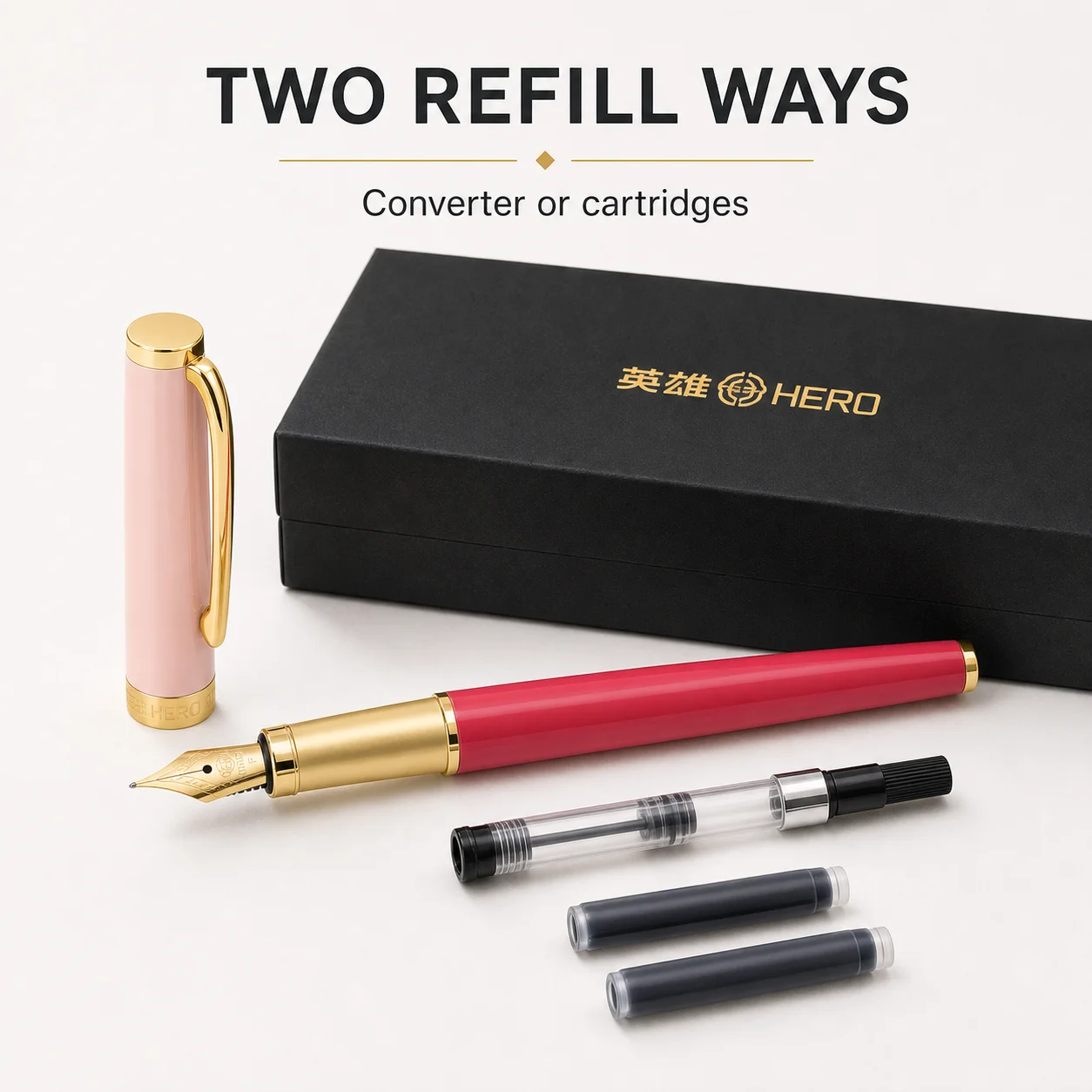 

HERO P108 Fountain Pen Iridium Nib Smooth Writing Quick-Drying Ink Refillable Pen Calligraphy for Student Office School Supplies