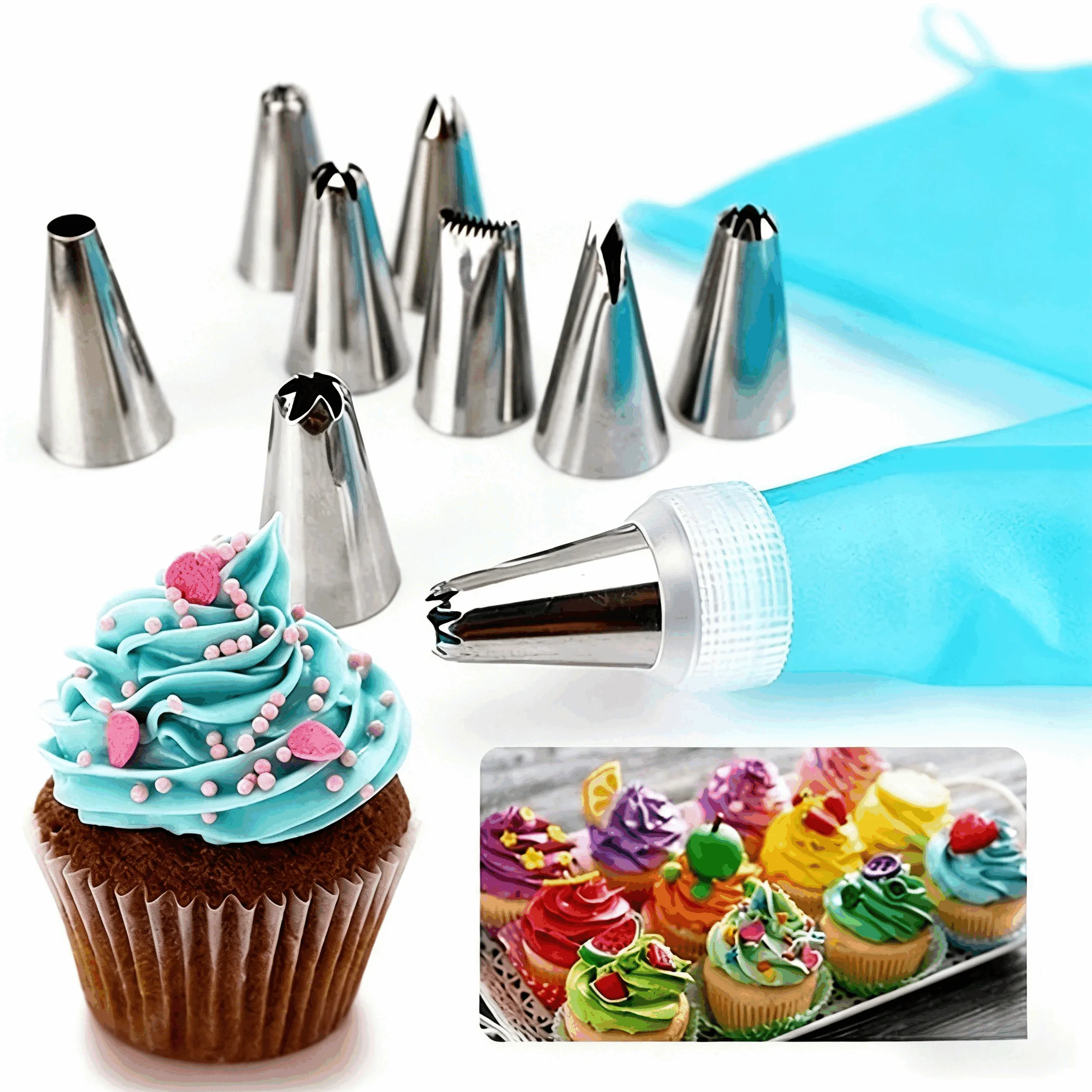 Kit Completo de Confeitaria com 24 Peças, Sacos Reutilizáveis e Acessórios Profissionais para Decoração de Bolos e Cupcakes