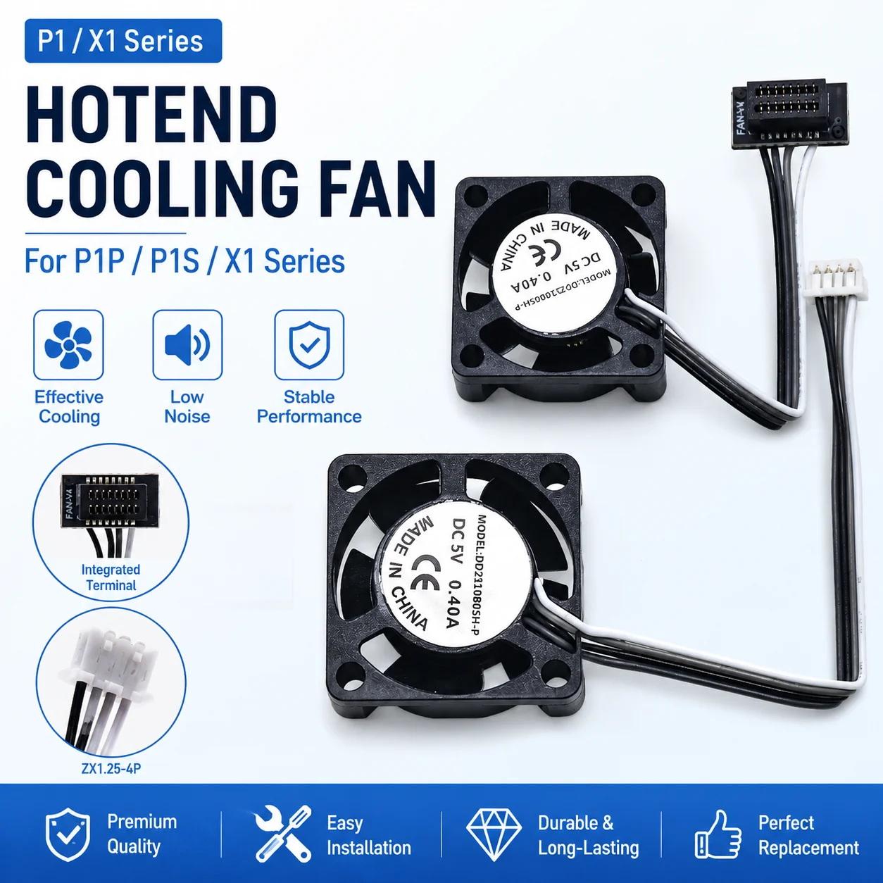 3D-Drucker-Teile: Hotend 2510 Kühlventilatoren für Bambu Lab X1 P1 Hotend mit Kabel – Schnelle Kühlventilatoren für Bambu X1C P1S P1P Serie