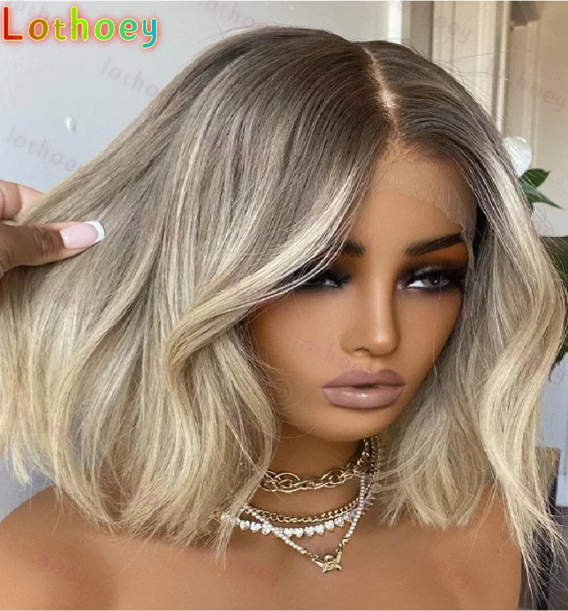Cool The Wig Witch Preplucked Hairline with Baby Hair Ombre Blonde Brown  Lace Front Wig Wave Bob  Silk Base Wig
