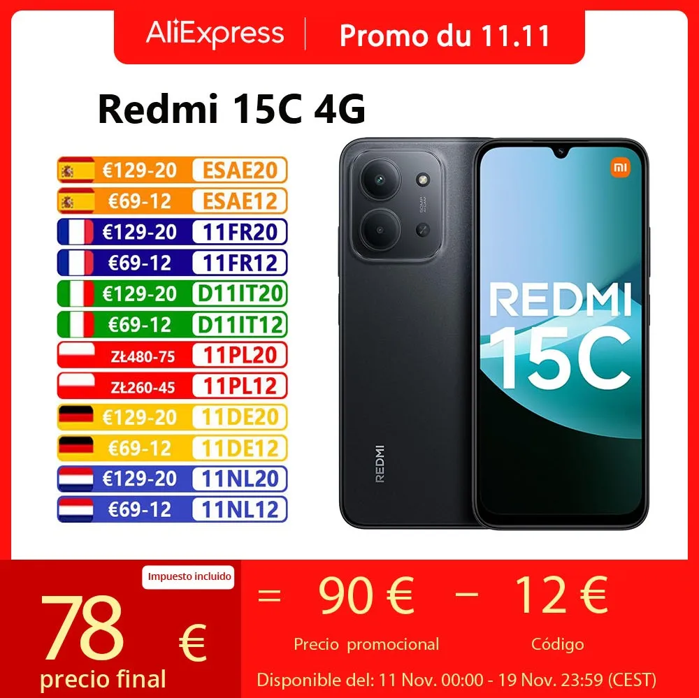 Redmi 15C téléphone portable Version ue 50MP AI double caméra MediaTek Helio G81 Ultra 6.9 "120Hz affichage 6000mAh batterie sans chargeur