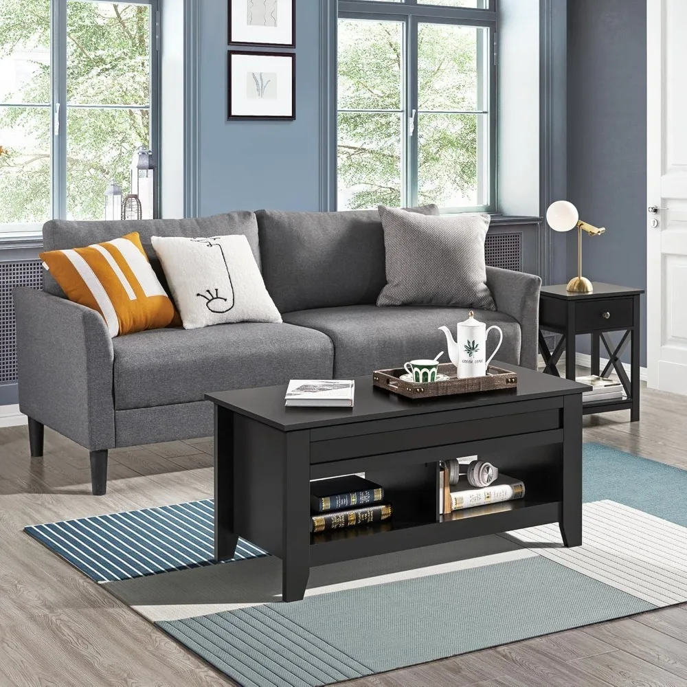 

Lift Top Coffee Table for Living Room with Hidden Storage Drawers, Wood Center Table