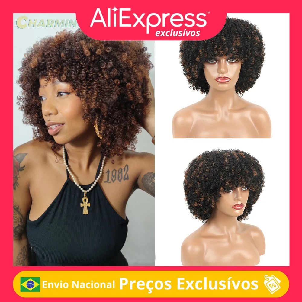Peruca Wig Cabelo Cacheado Natural Feminina Fibra Orgânica Premium Identica Cabelo Humano Afro Cacheado 25cm 130g