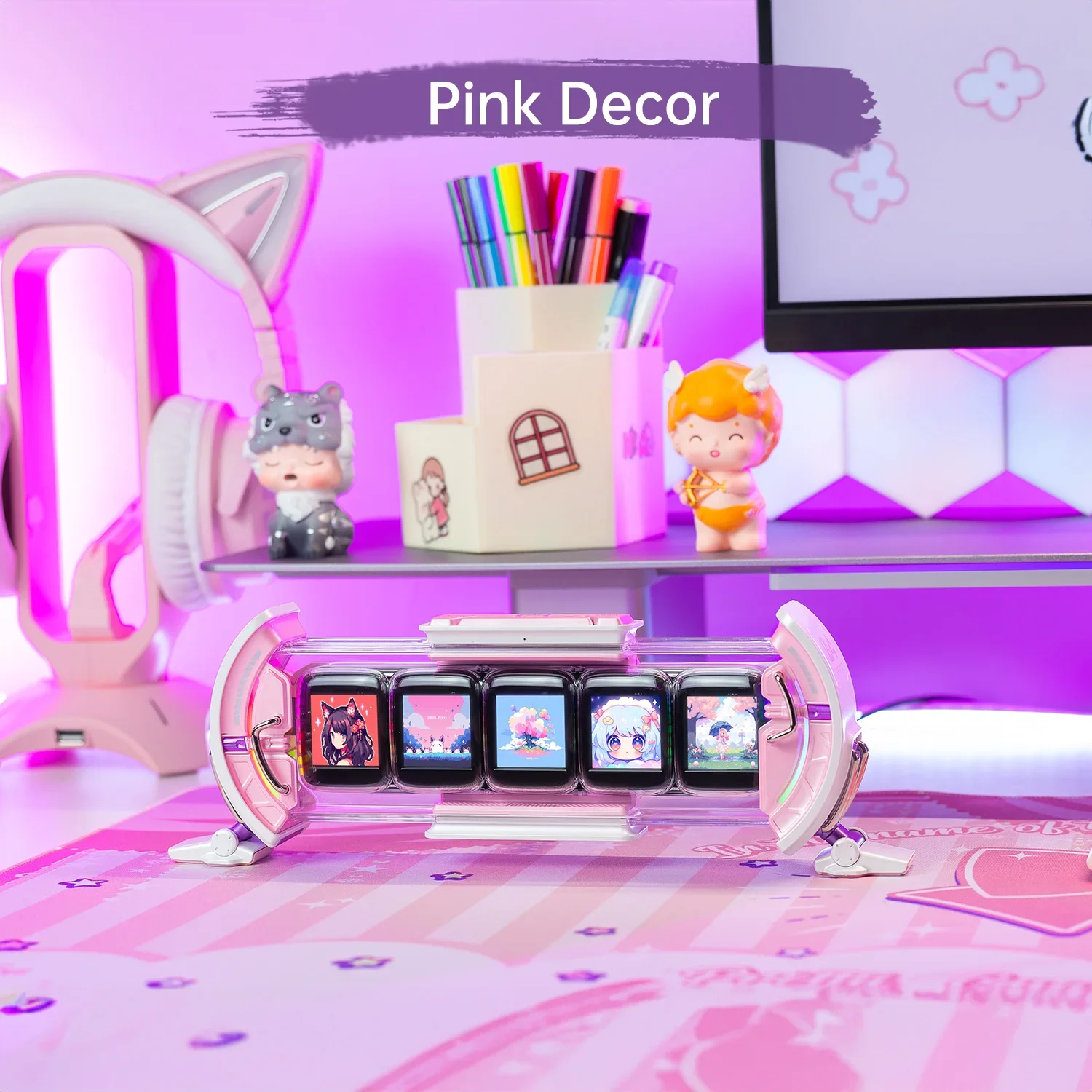 Ditoo pink times gate pink-niedliche pixel anzeige kunst bluetooth lautsprecher und spiele digital uhr schreibtisch einrichtung mit app wohnkultur